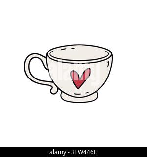 Hand gezeichnete Hygge Doodle Kaffeetasse mit Herz-Symbol Clipart Vektor Illustration. Gemütliches Wohndekor mit Leinenkunst Stock Vektor