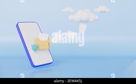 Hochladen von Dateien auf Cloud-Server, Speicher- und Dateifreigabedienste über ein Mobiltelefon Stockfoto