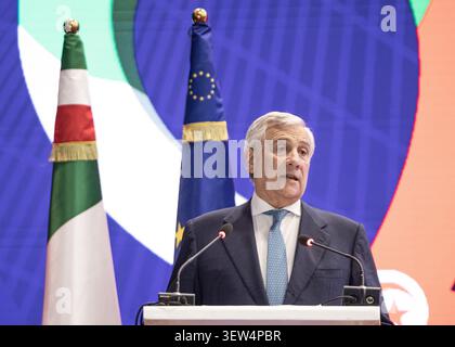 Antonio Tajani (* 4. August 1953) ist ein italienischer Politiker, der derzeit stellvertretender Premierminister und Außenminister ist Stockfoto