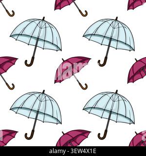 Nahtloses Vektormuster mit bunten Regenschirmen, Herbstregenthema, sich wiederholende Schirmillustration Stock Vektor