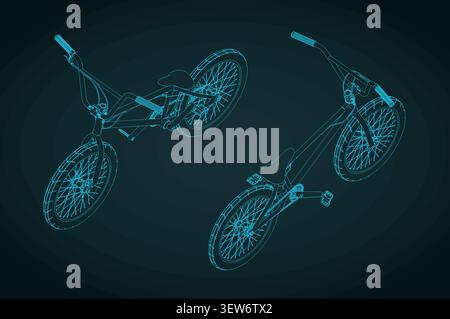 Stilisierte Vektordarstellung isometrischer Blaupausen des BMX-Fahrrads Stock Vektor