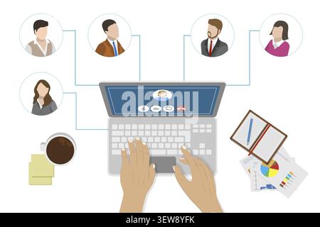 Flache konzeptionelle Darstellung von Remote Work Stockfoto