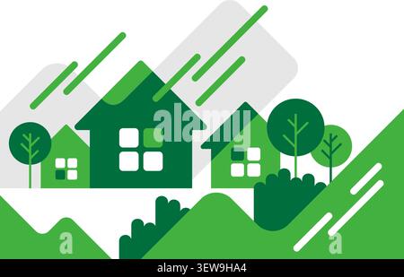 Green Eco Construction and Building dekoratives Muster in flachem geometrischem Stil. Haus für umweltverträgliche Nutzung Stock Vektor