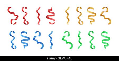Set aus farbenfrohen 3D-Serpentine-Streamern. Stock Vektor