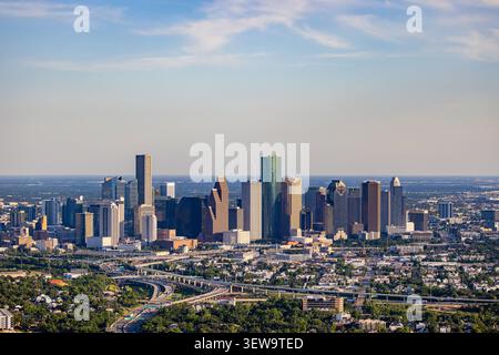 Blick aus der Vogelperspektive auf die Skyline von Houston Texas Stockfoto