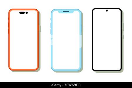 Modernes Smartphone-Modell-Rahmenset mit Vektorsammlung für mobile Geräte mit leerem Bildschirm Stock Vektor