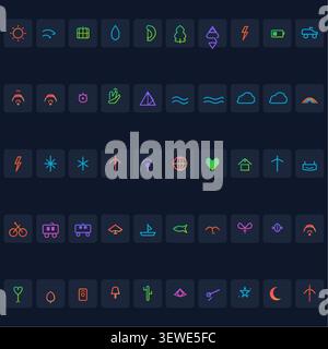 Comprehensive Nature & Sustainability Icon Pack – Gradient Outline Icon Pack – Dark Edition Stock Vektor