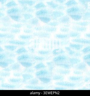 Handgemalter Aquarellhintergrund weiche blaue Wasserreflexionen und ätzende Lichtmuster. Nahtlose abstrakte Textur mit durchscheinenden Waschungen und Stockfoto