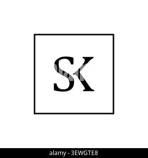 Ein elegantes und luxuriöses Monogramm-Logo mit den Serifenbuchstaben S und K in einem klaren quadratischen Rand. Stock Vektor