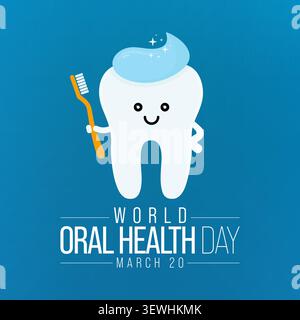 Der World Oral Health Day findet jährlich am 20. März statt, einer einjährigen Kampagne, die sich der Sensibilisierung für die Themen rund um die Mundgesundheit widmet Stock Vektor
