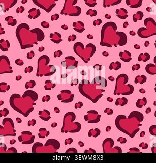 Herz-Leoparden-Muster in Pink. Vektorabbildung Stock Vektor