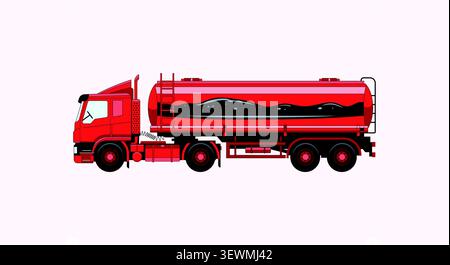 Roter Tankwagen, Seitenansicht mit Transportlieferung, kommerzieller Versand Stock Vektor