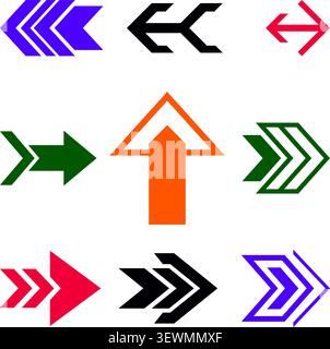 Verschiedene Richtungspfeilsymbole und abstrakte Formen in kräftigen Farben für das Design der Benutzeroberfläche Stock Vektor