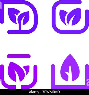 Lila Blattsymbole in Rahmen, Natur-Logo-Set, organisches Design Stock Vektor