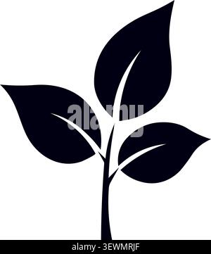 Dunkelblauer Pflanzenspross mit drei Blättern Symbol mit weißem Hintergrund Stock Vektor