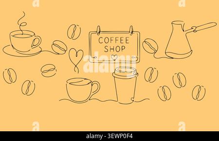 One Line Coffee Elements Set Continuous Line Art Vector Collection Stock Vektor