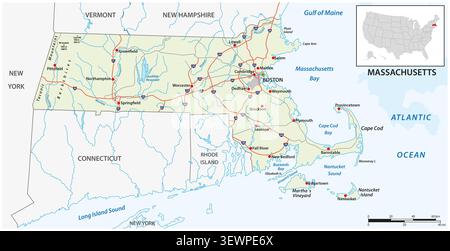 Karte des US-amerikanischen Bundesstaates Massachusetts Stockfoto