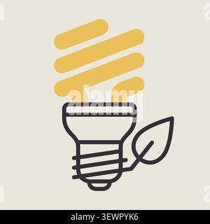 Minimalistisches Symbol für Energiesparlampen mit Blatt, geeignet für umweltfreundliche Elektrizität und Design-Konzepte für nachhaltige Technologien Stock Vektor