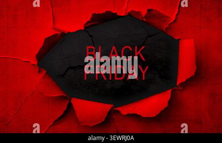 Black Friday Sale Text Schriftart Kalligraphie handgeschriebene Schriftschrift schwarz rosa orange rote Farbe gerissenes Papier Rabatt Angebot Promotion november Monat p Stockfoto