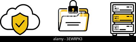 Abbildung: Cloud-Datensicherheit, sicherer Ordner und Serverschutz Stock Vektor