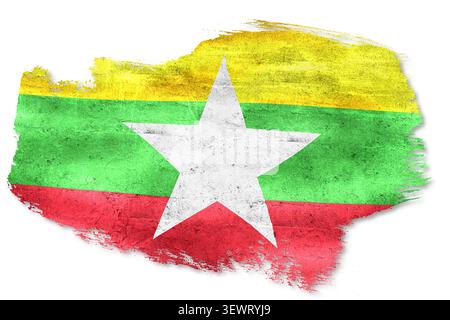 Strukturierte Nationalflagge Myanmars auf weißem Hintergrund, die die Identität des Landes symbolisiert Stockfoto