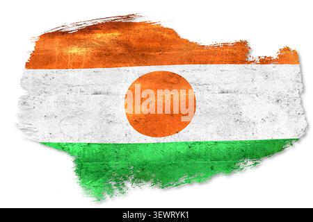 Niger-Flagge mit realistischen Pinselstrichen in Aquarellfarben mit orangefarbenen, weißen und grünen Mustern auf weißem Hintergrund Stockfoto
