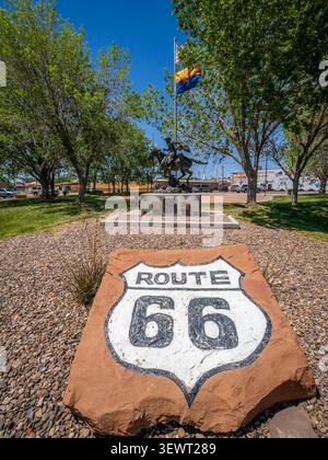 Wegweiser zur Route 66 auf der historischen Route 66 in Holbrook Arizona USA Stockfoto