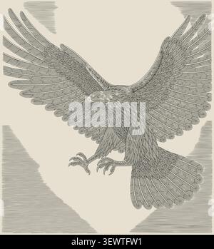 Wütender Adler, der am Himmel angreift, Vintage Gravur Zeichnung Stil Illustration Stock Vektor
