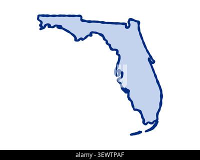 Illustration der Landkarte Floridas im Doodle-Stil, die die erkennbare Form Floridas in einem einfachen, handgezeichneten Design zeigt. Stock Vektor