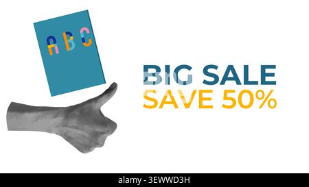 Back to School Sale Rabattbanner mit Schulelementen und Verkaufsetiketten. Collage für Werbung, Webdesign, soziale Medien und Printwerbung, Vektorillustration Stock Vektor