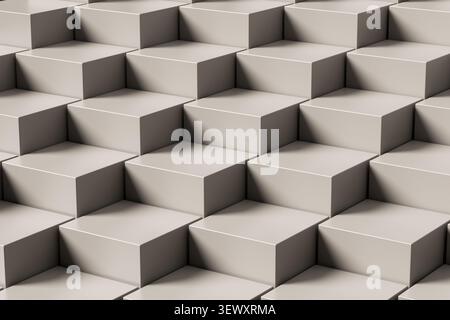 Würfel, die ein strukturiertes Rastermuster bilden und ein modernes abstraktes Design schaffen. Helle Schatten heben die ineinander greifenden geometrischen Formen hervor Stockfoto