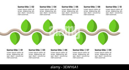Infografik-Vorlage mit 10 Optionen oder Schritten. Verzweigung. Kann für Workflow-Layout, Diagramm, Banner und Webdesign verwendet werden. Vektorabbildung Stock Vektor