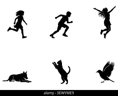 Silhouette Vektor-Symbol-Kollektion für Kinder und Tiere Stock Vektor