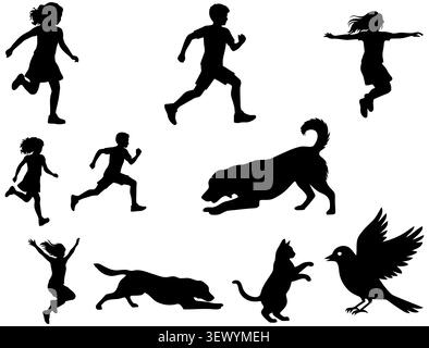 Silhouetten von Menschen, Tier Silhouette Sammlung Vektor Icons Wildlife Set Design Stock Vektor