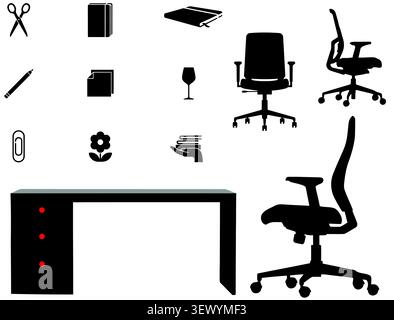 Büromöbel Arbeitsplatzzubehör Icon Vector Collection Stock Vektor