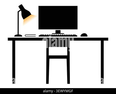 Modernes Büro Arbeitsbereich Schreibtisch Computer Flat Vector Icon Design Stock Vektor