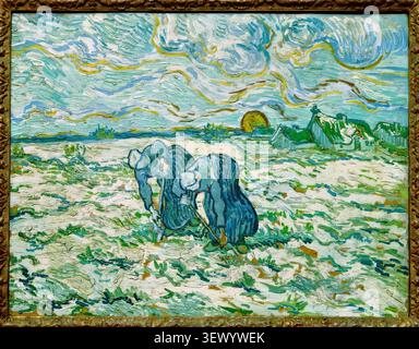 Zwei Bauernfrauen, die in einem schneebedeckten Feld graben (1890) von Vincent van Gogh Stockfoto