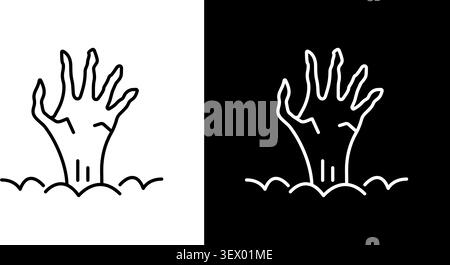 Zombie-Hand, Die Aus Der Ground Line Steigt. Halloween, Horror Und Untote Design Outline Symbol Kollektion. Gruseliges Und Gruseliges Design. Bearbeitbare Kontur Stock Vektor