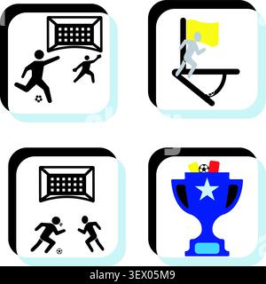 Fußballsymbole zeigen ein Eckduell und die Meisterschafttrophäe Stock Vektor