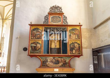Heiliger Nikolaus Altar Heiliger Nikolaus im Innenraum der Schäßburger Bergkirche in Sighisoara oder Schäßburg, Siebenbürgen, Rumänien Altar Sai Stockfoto