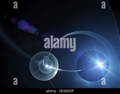 Abstrakte Illustration des blauen Planeten mit Lichtstrahlen Stockfoto