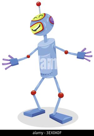 Cartoon-Illustration eines lustigen Roboters oder android-Fantasy-Charakters Stockfoto