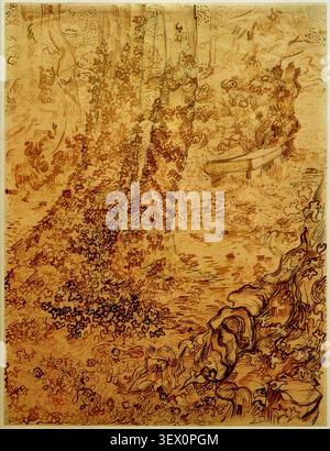 Bäume mit Efeu im Garten der Heilanstalt (1889) von Vincent van Gogh Stockfoto