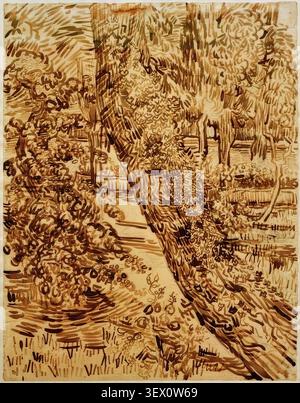Efeu-bedeckter Baum im Garten des Asylums (1889) von Vincent van Gogh Stockfoto