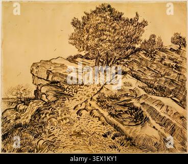 The Rock of Montmajour with Pine Trees (1888) von Vincent van Gogh Stockfoto