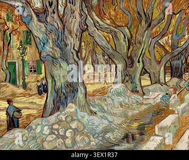 The Large Plane Trees: Road Menders at Saint-Rémy (1889) von Vincent van Gogh Stockfoto