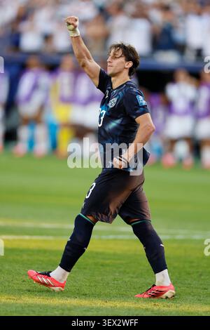 Boston, USA. Juni 2026. Matias Galarza aus Paraguay feiert 32 am 29. Juni 2026 in Foxborough, Massachusetts, das Spiel der FIFA Fussball-Weltmeisterschaft 2026, zwischen Deutschland und Paraguay. Quelle: Allstar Picture Library Ltd/Alamy Live News Stockfoto