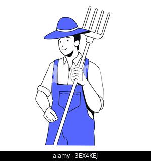 Landwirt Mit Pitchfork – Illustration Zum Liniendesign Stock Vektor