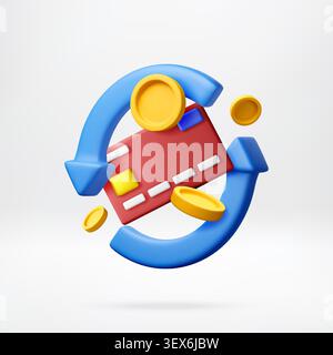 3D-Kreditkarte mit Drehpfeil und Münzsymbol Stock Vektor