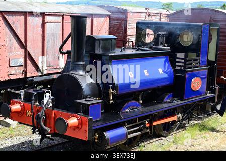 Besuchsmotor GER-Klasse 209 0-4-0ST No 229 („Kaffeekanne“) am Bahnhof Winchcombe an der Gloucestershire Warwickshire Steam Railway. Stockfoto